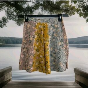 NATURAL LIFE A-Line Skirt Floral Green Skirt Mini Bohemian XS Elastic Waist